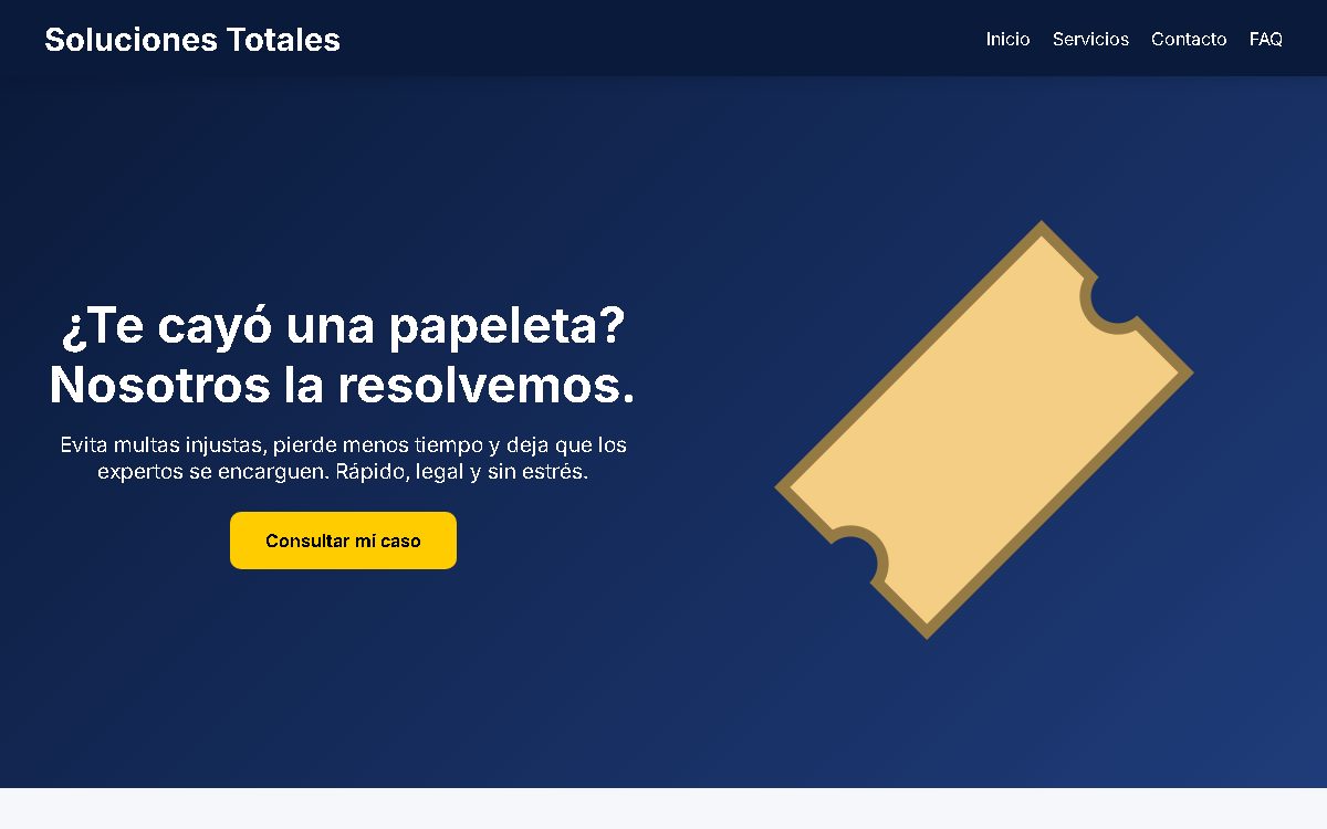 Sitio web de Soluciones Totales, asesoría legal y gestión de papeletas